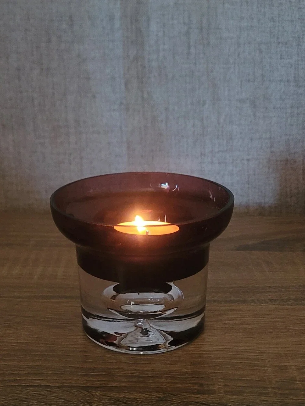 Vintage Krosno Purple Amethyst Glass Votive Candle Holder - Home Accent